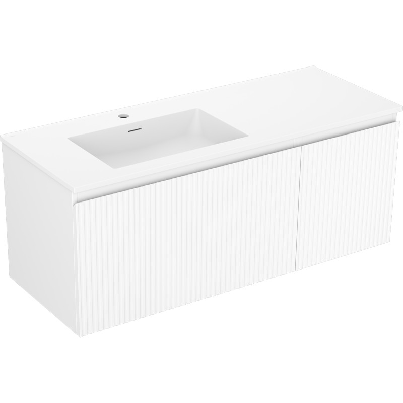 Mexen Rivel 120 cm bathroom cabinet with Otis left sink, 1S, 1D, grooved, white matte - 91A23-12047-3-BBFF01-W18L01