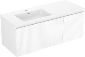 Mexen Rivel 120 cm bathroom cabinet with Otis left sink, 1S, 1D, grooved, white matte - 91A23-12047-3-BBFF01-W18L01