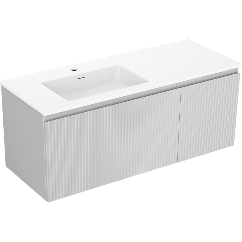 Mexen Rivel 120 cm Bathroom Cabinet with Left Sink Otis, 1 Drawer, 1 Door, Grooved, Gray Matte/White Matte