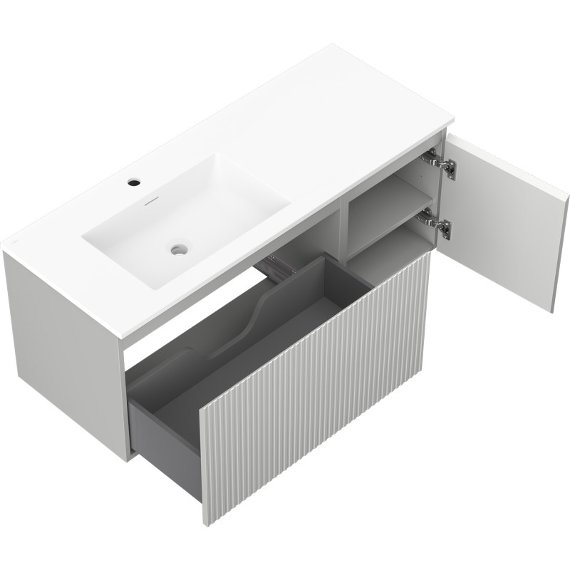 Mexen Rivel 120 cm Bathroom Cabinet with Left Sink Otis, 1 Drawer, 1 Door, Grooved, Gray Matte/White Matte