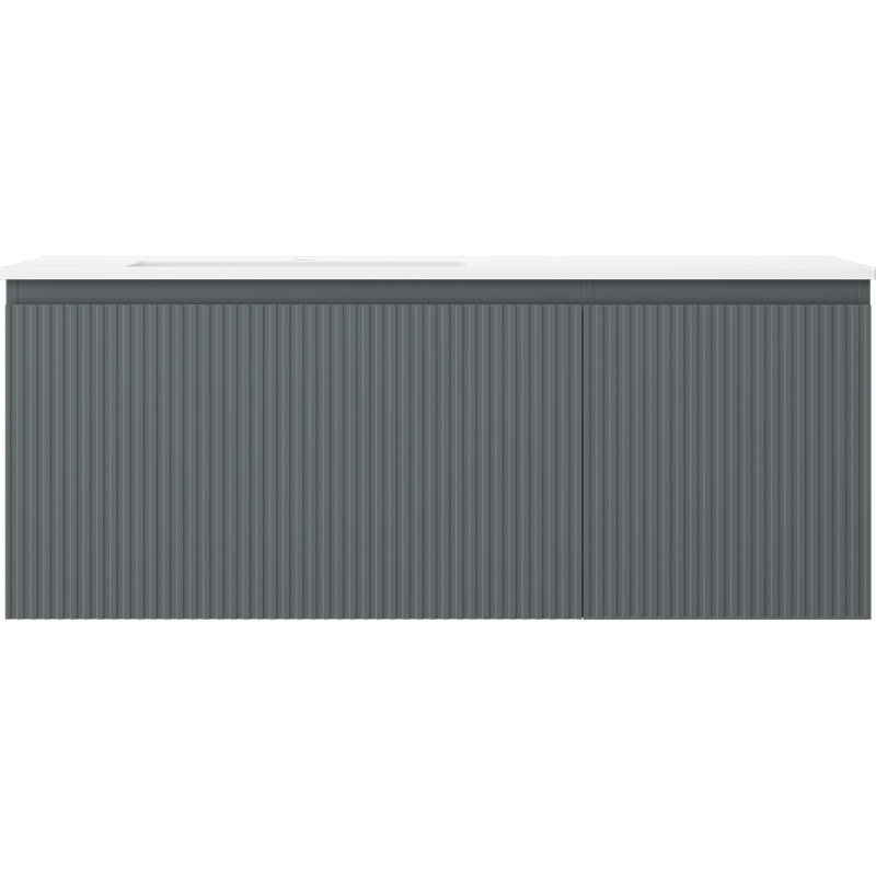 Mexen Rivel bathroom cabinet 120 cm with Otis sink on the left, 1 drawer, 1 door, grooved, matte graphite/matte white