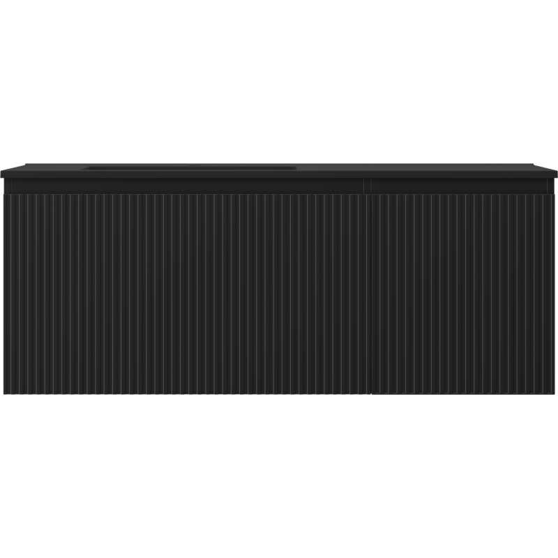 Mexen Rivel 120 cm Bathroom Cabinet with Otis Left Sink, 1S, 1D, Fluted, Black Matte - 91A23-12047-3-BBFF71-W18L71