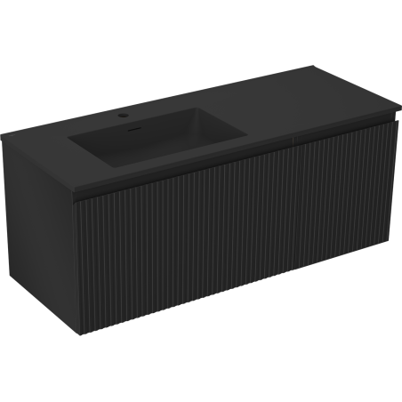 Mexen Rivel 120 cm Bathroom Cabinet with Otis Left Sink, 1S, 1D, Fluted, Black Matte - 91A23-12047-3-BBFF71-W18L71