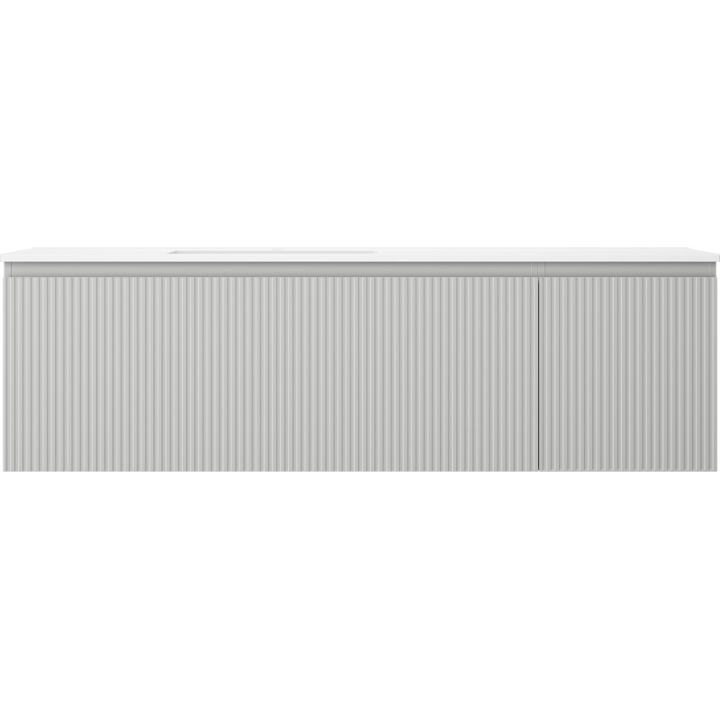 Mexen Rivel 160 cm Bathroom Cabinet with Otis Left Sink, 1S, 1D, Fluted, Gray Matte/White Matte - 91A23-16047-3-BBFF62-W18L01