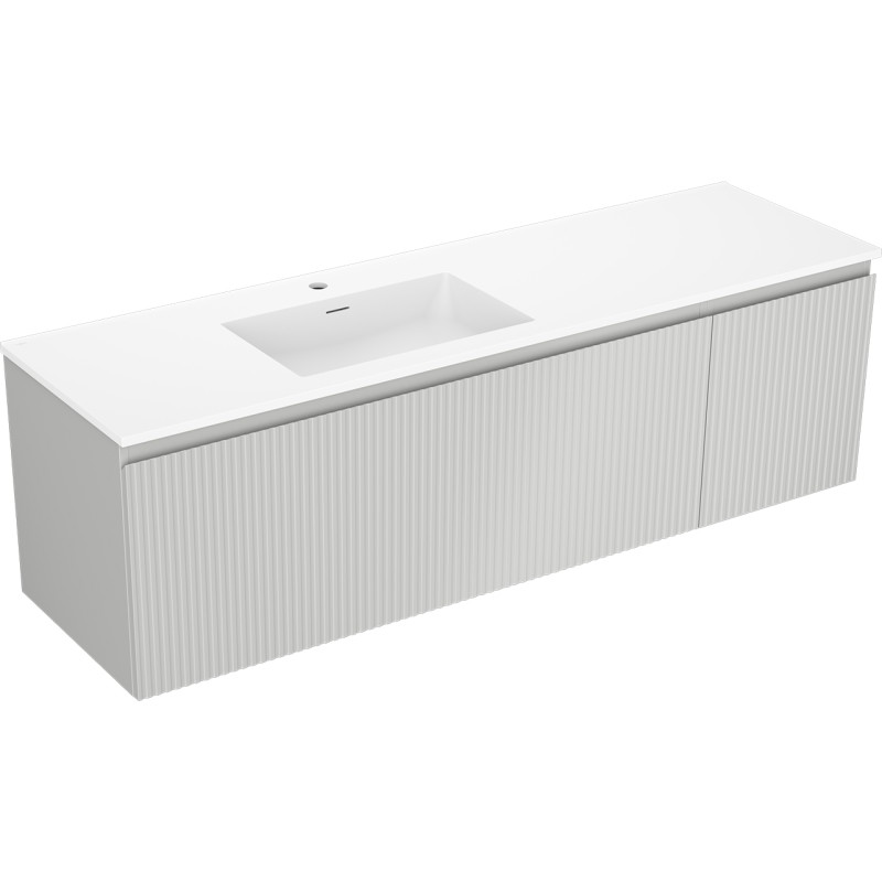 Mexen Rivel 160 cm Bathroom Cabinet with Otis Left Sink, 1S, 1D, Fluted, Gray Matte/White Matte - 91A23-16047-3-BBFF62-W18L01