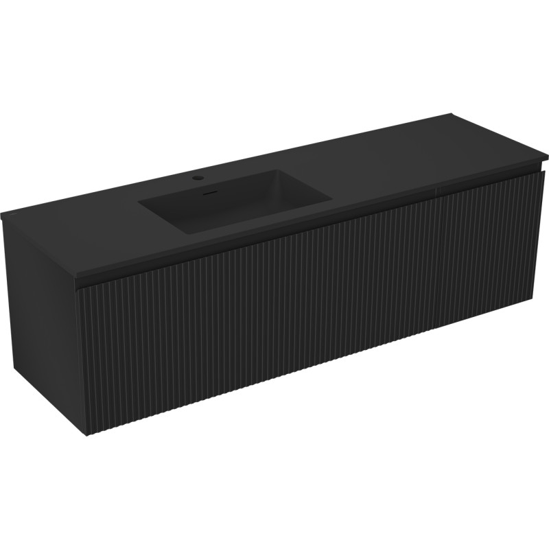 Mexen Rivel 160 cm bathroom cabinet with Otis left sink, 1S, 1D, ribbed, matte black - 91A23-16047-3-BBFF71-W18L71