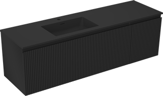 Mexen Rivel bathroom cabinet 160 cm with Otis left sink, 1S, 1D, fluted, black matte - 91A23-16047-3-BBFF71-W18L71