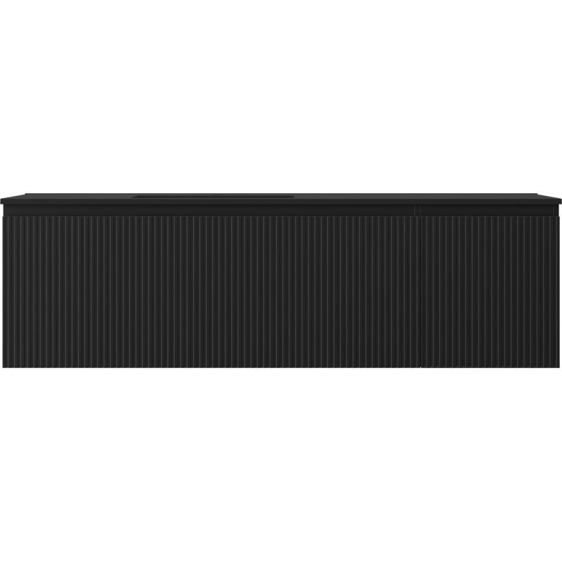 Mexen Rivel 160 cm bathroom cabinet with Otis left sink, 1S, 1D, ribbed, matte black - 91A23-16047-3-BBFF71-W18L71