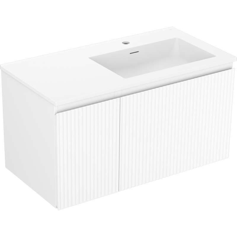 Mexen Rivel 90 cm bathroom cabinet with right sink Otis, 1S, 1D, grooved, white matte - 91A23-09047-3-BBFF01-W18P01