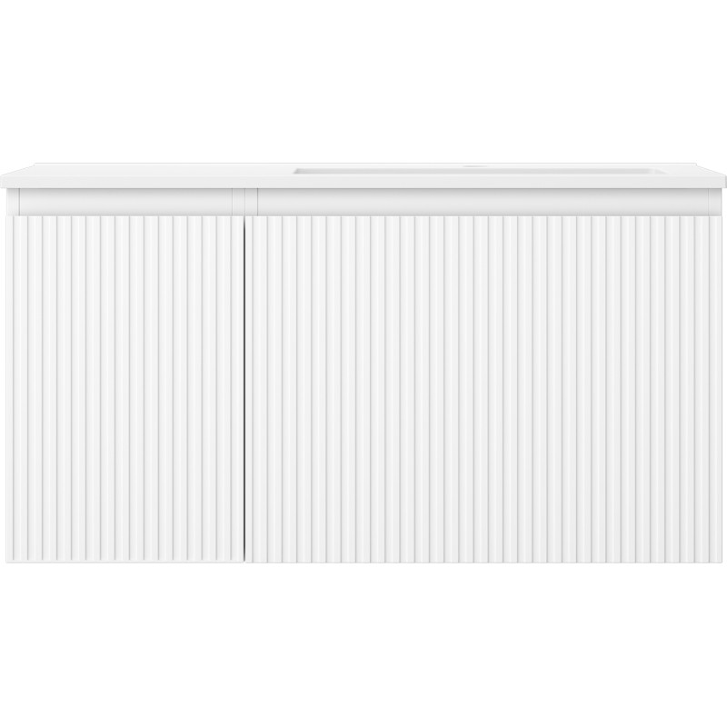Mexen Rivel 90 cm bathroom cabinet with right sink Otis, 1S, 1D, grooved, white matte - 91A23-09047-3-BBFF01-W18P01
