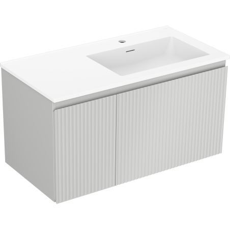Mexen Rivel bathroom cabinet 90 cm with Otis sink right, 1S, 1D, grooved, matte gray/white matte - 91A23-09047-3-BBFF62-W18P01