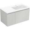 Mexen Rivel bathroom cabinet 90 cm with Otis sink right, 1S, 1D, grooved, matte gray/white matte - 91A23-09047-3-BBFF62-W18P01