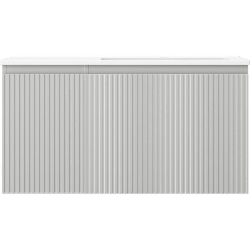 Mexen Rivel bathroom cabinet 90 cm with Otis sink right, 1S, 1D, grooved, matte gray/white matte - 91A23-09047-3-BBFF62-W18P01