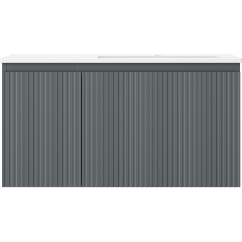 Mexen Rivel 90 cm bathroom cabinet with right sink Otis, 1 drawer, 1 door, fluted, matte graphite/white