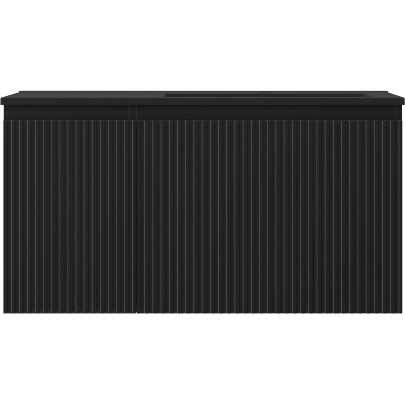 Mexen Rivel 90 cm Bathroom Cabinet with Otis Right Sink, 1 Drawer, 1 Door, Grooved, Matte Black - 91A23-09047-3-BBFF71-W18P71