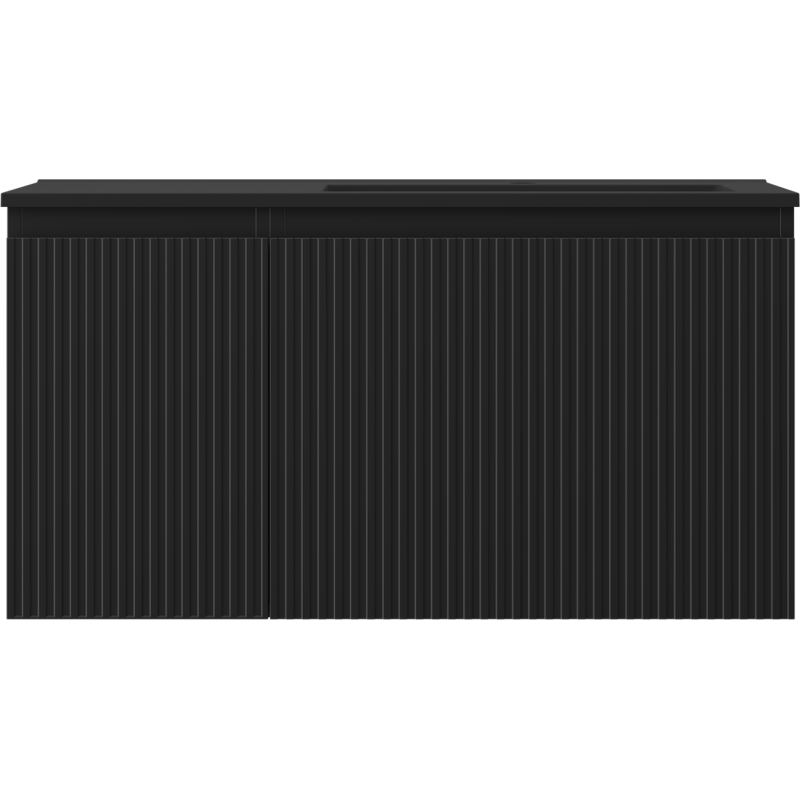 Mexen Rivel bathroom cabinet 90 cm with Otis right sink, 1S, 1D, fluted, black matte - 91A23-09047-3-BBFF71-W18P71