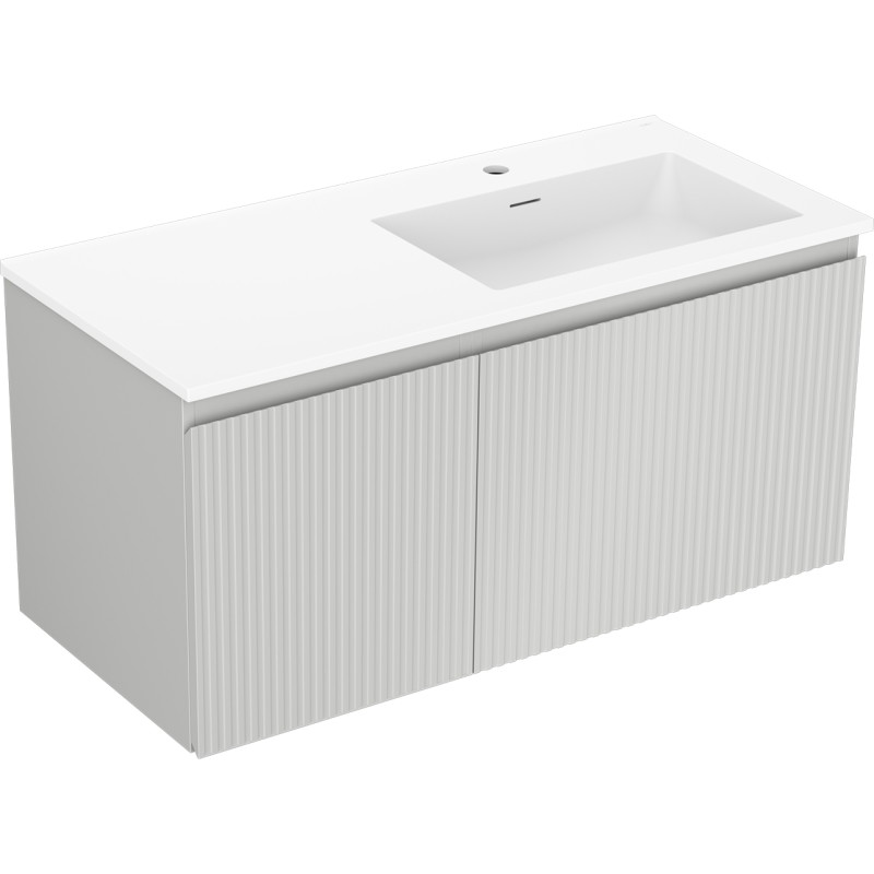 Mexen Rivel 100 cm Bathroom Cabinet with Otis Sink Right, 1S, 1D, Grooved, Gray Matte/White Matte - 91A23-10047-3-BBFF62-W18P01