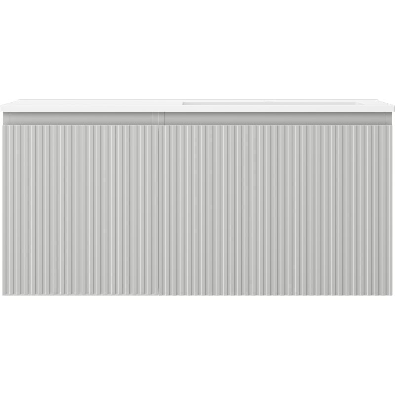 Mexen Rivel bathroom cabinet 100 cm with Otis sink right, 1S, 1D, grooved, gray matte/white matte - 91A23-10047-3-BBFF62-W18P01