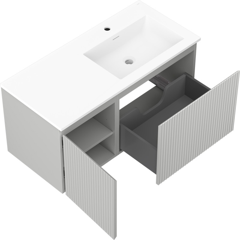 Mexen Rivel 100 cm Bathroom Cabinet with Otis Sink Right, 1S, 1D, Grooved, Gray Matte/White Matte - 91A23-10047-3-BBFF62-W18P01