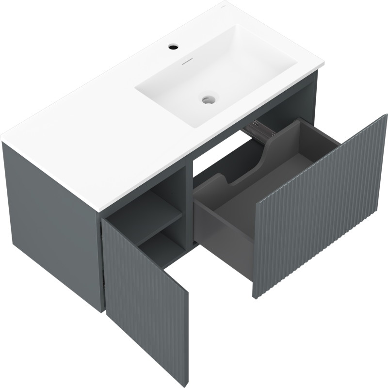 Mexen Rivel 100 cm bathroom cabinet with Otis right basin, 1S, 1D, grooved, graphite/white matte - 91A23-10047-3-BBFF66-W18P01