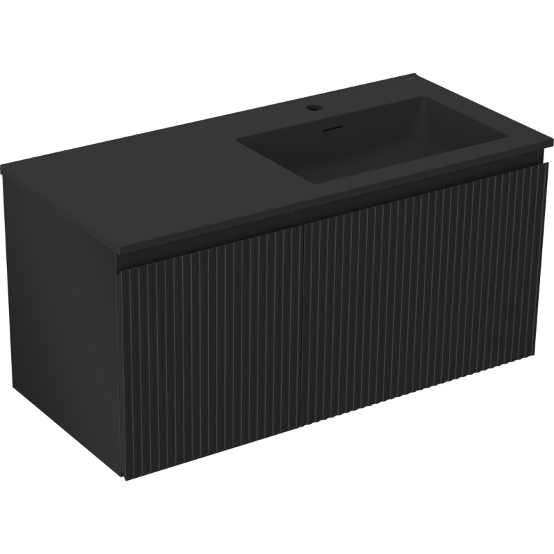 Mexen Rivel 100 cm Bathroom Cabinet with Right-Side Sink Otis, 1 Drawer, 1 Door, Grooved, Black Matte