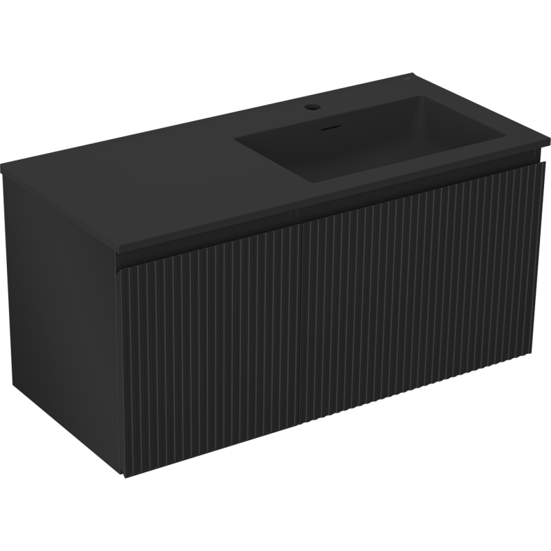 Mexen Rivel bathroom cabinet 100 cm with Otis sink on the right, 1S, 1D, grooved, black matte - 91A23-10047-3-BBFF71-W18P71