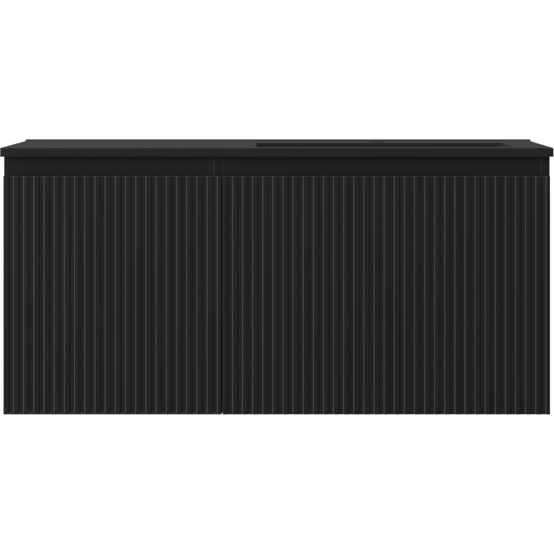 Mexen Rivel 100 cm Bathroom Cabinet with Right-Side Sink Otis, 1 Drawer, 1 Door, Grooved, Black Matte
