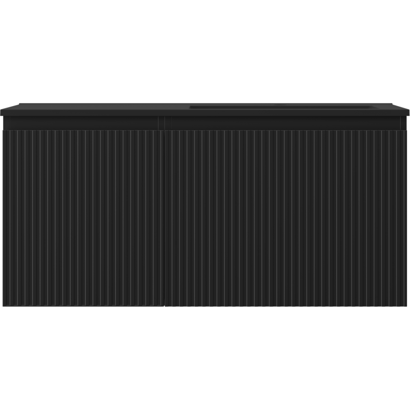 Mexen Rivel bathroom cabinet 100 cm with Otis sink on the right, 1S, 1D, grooved, black matte - 91A23-10047-3-BBFF71-W18P71