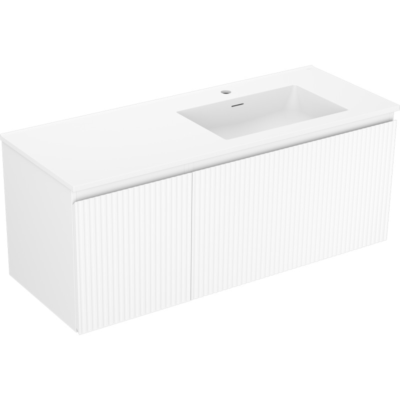 Mexen Rivel 120 cm bathroom cabinet with right Otis sink, 1S, 1D, grooved, white matte - 91A23-12047-3-BBFF01-W18P01