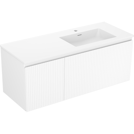 Mexen Rivel bathroom cabinet 120 cm with Otis right sink, 1S, 1D, ribbed, matte white - 91A23-12047-3-BBFF01-W18P01