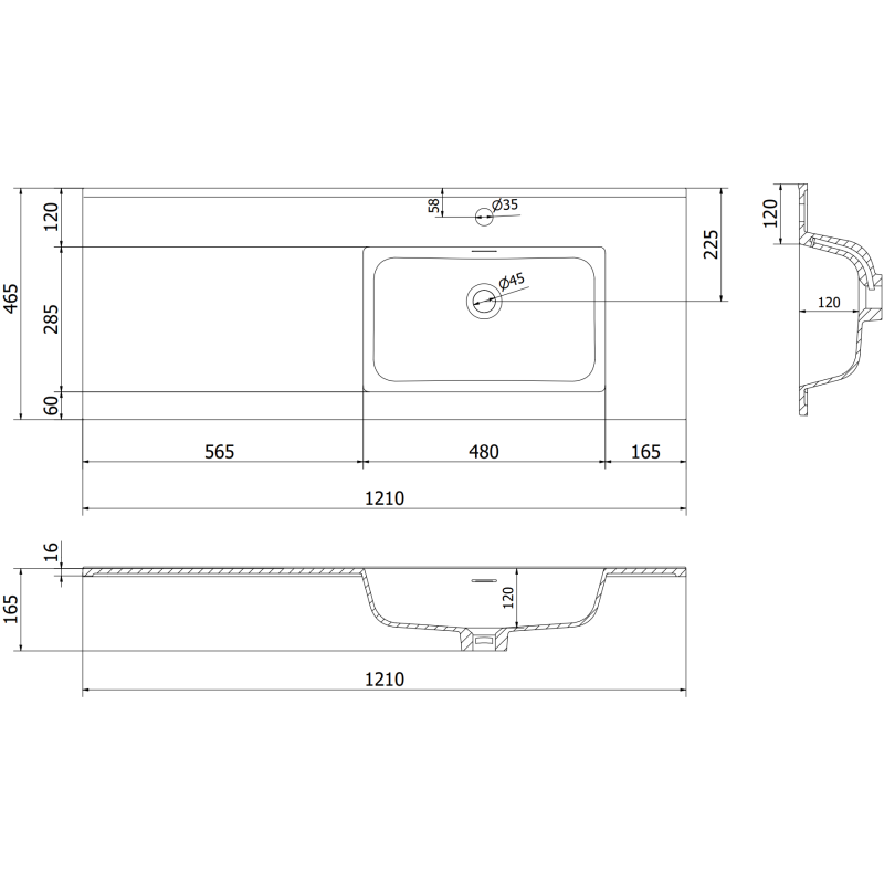 Mexen Rivel bathroom cabinet 120 cm with Otis right sink, 1S, 1D, fluted, gray matte/white matte - 91A23-12047-3-BBFF62-W18P01