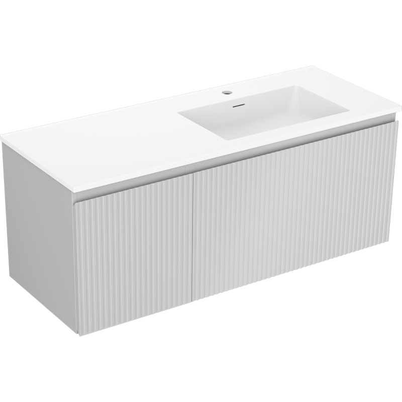 Mexen Rivel 120 cm bathroom cabinet with Otis sink right, 1S, 1D, fluted, gray matte/white matte - 91A23-12047-3-BBFF62-W18P01