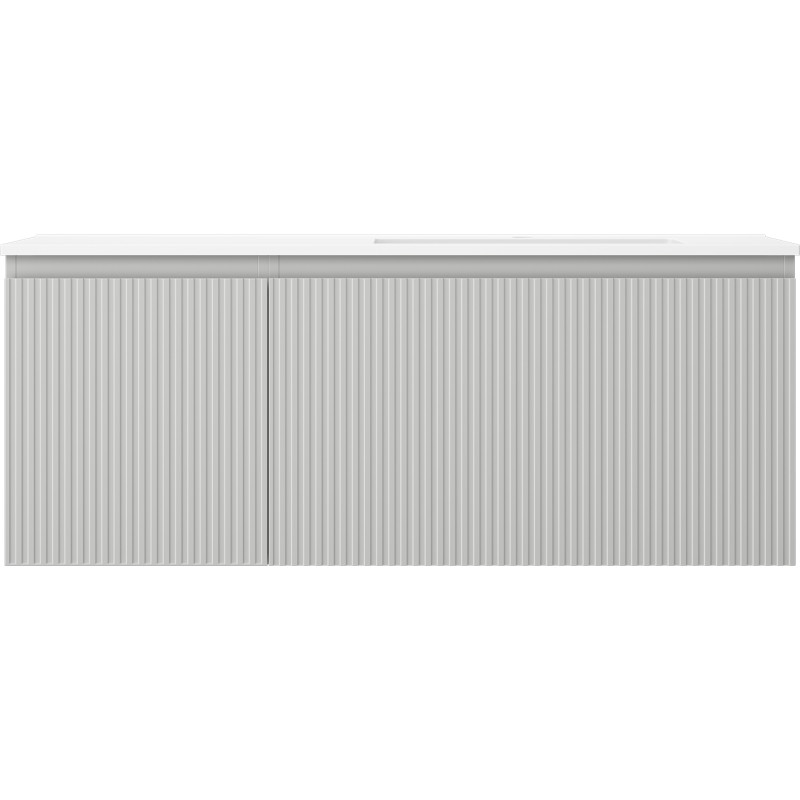 Mexen Rivel 120 cm bathroom cabinet with Otis sink right, 1S, 1D, fluted, gray matte/white matte - 91A23-12047-3-BBFF62-W18P01