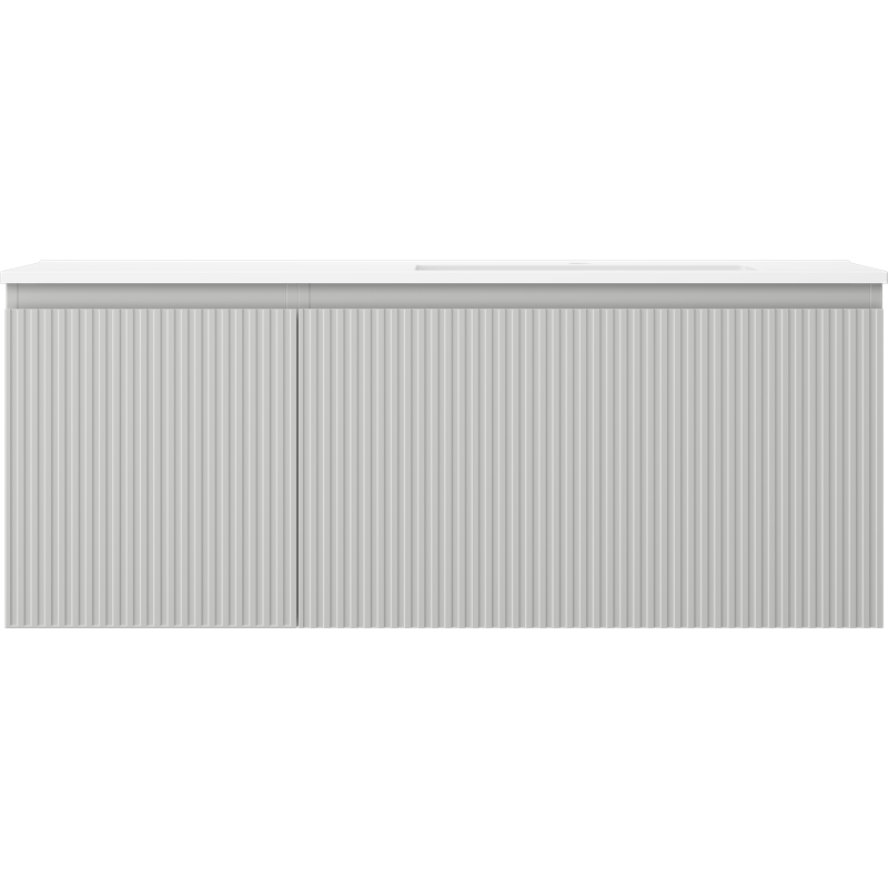 Mexen Rivel bathroom cabinet 120 cm with Otis right sink, 1S, 1D, fluted, gray matte/white matte - 91A23-12047-3-BBFF62-W18P01