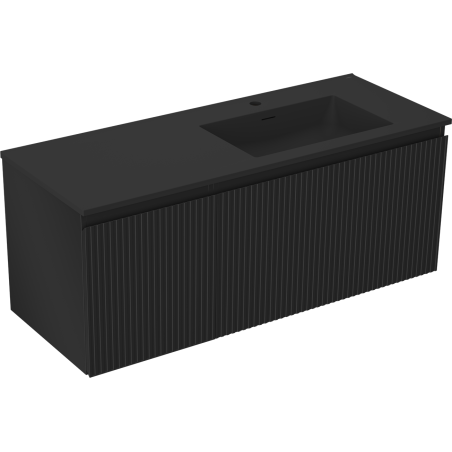 Mexen Rivel 120 cm bathroom cabinet with right Otis sink, 1 drawer, 1 door, grooved, matte black - 91A23-12047-3-BBFF71-W18P71