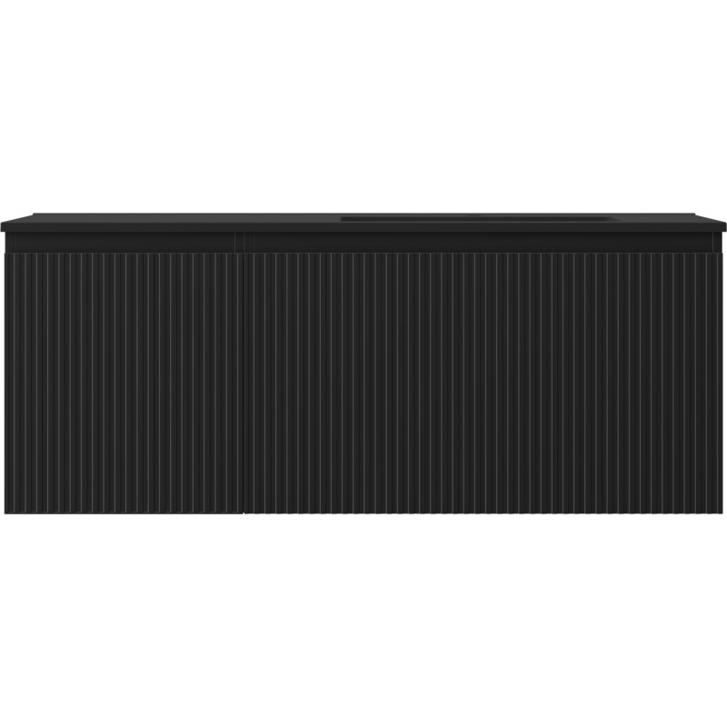 Mexen Rivel 120 cm bathroom cabinet with right Otis sink, 1 drawer, 1 door, grooved, matte black - 91A23-12047-3-BBFF71-W18P71