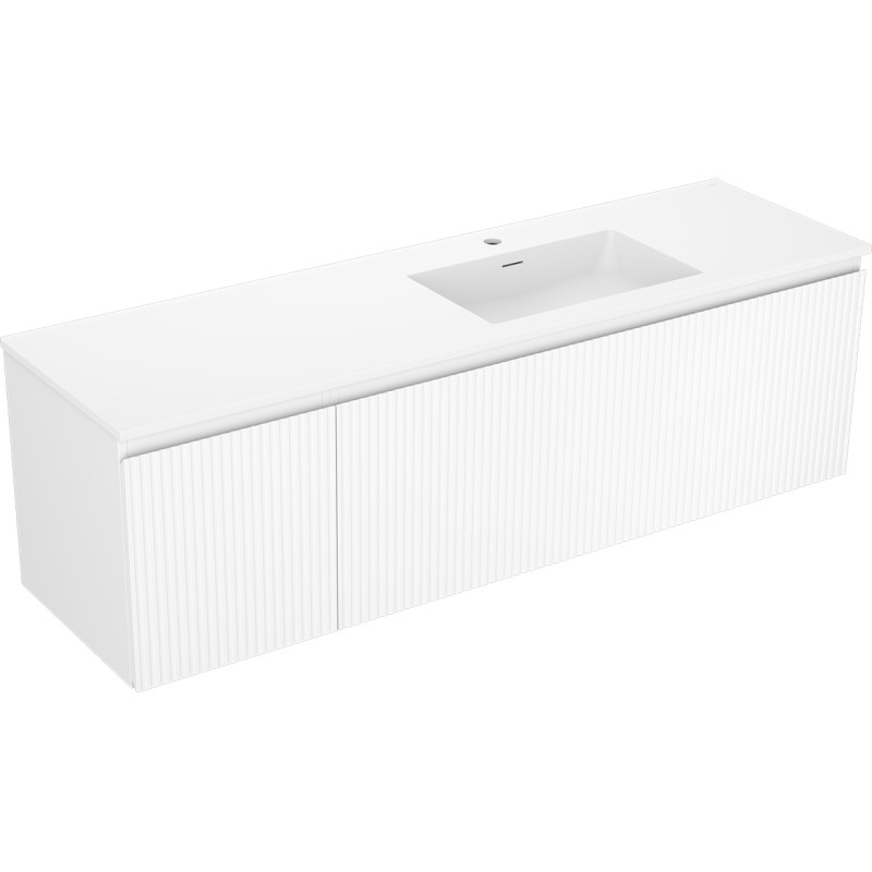 Mexen Rivel bathroom cabinet 160 cm with Otis right sink, 1S, 1D, fluted, white matte - 91A23-16047-3-BBFF01-W18P01