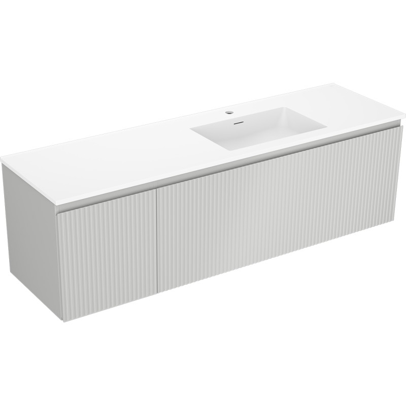 Mexen Rivel bathroom cabinet 160 cm with right Otis sink, 1S, 1D, grooved, gray matte/white matte - 91A23-16047-3-BBFF62-W18P01