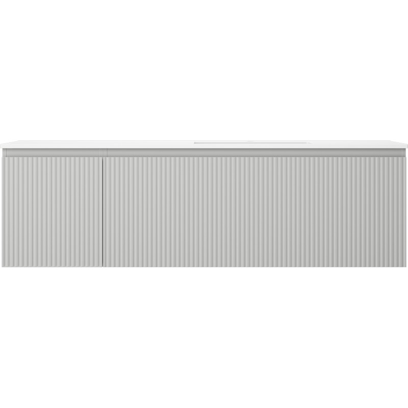 Mexen Rivel bathroom cabinet 160 cm with right Otis sink, 1S, 1D, grooved, gray matte/white matte - 91A23-16047-3-BBFF62-W18P01