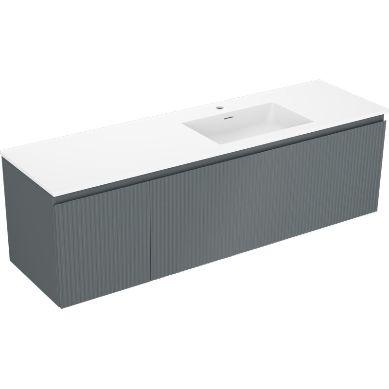 Mexen Rivel 160 cm bathroom cabinet with right sink Otis, 1S, 1D, grooved, graphite/white matte - 91A23-16047-3-BBFF66-W18P01