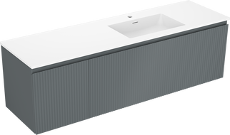 Mexen Rivel bathroom cabinet 160 cm with right Otis sink, 1S, 1D, grooved, graphite/white matte - 91A23-16047-3-BBFF66-W18P01