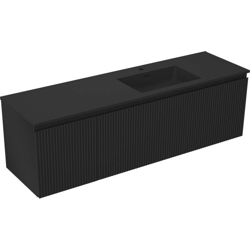 Mexen Rivel 160 cm Bathroom Cabinet with Right Otis Sink, 1 Drawer, 1 Door, Fluted, Black Matte - 91A23-16047-3-BBFF71-W18P71