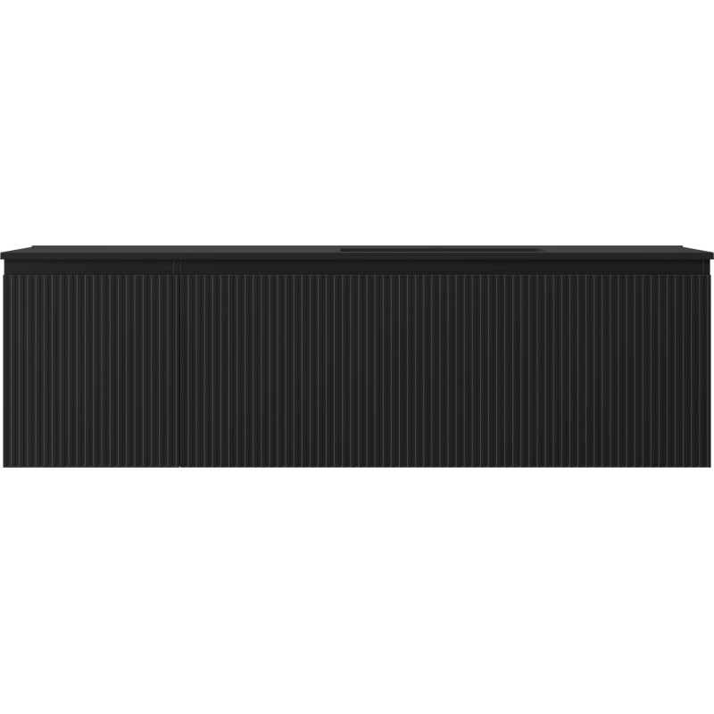 Mexen Rivel 160 cm Bathroom Cabinet with Right Otis Sink, 1 Drawer, 1 Door, Fluted, Black Matte - 91A23-16047-3-BBFF71-W18P71