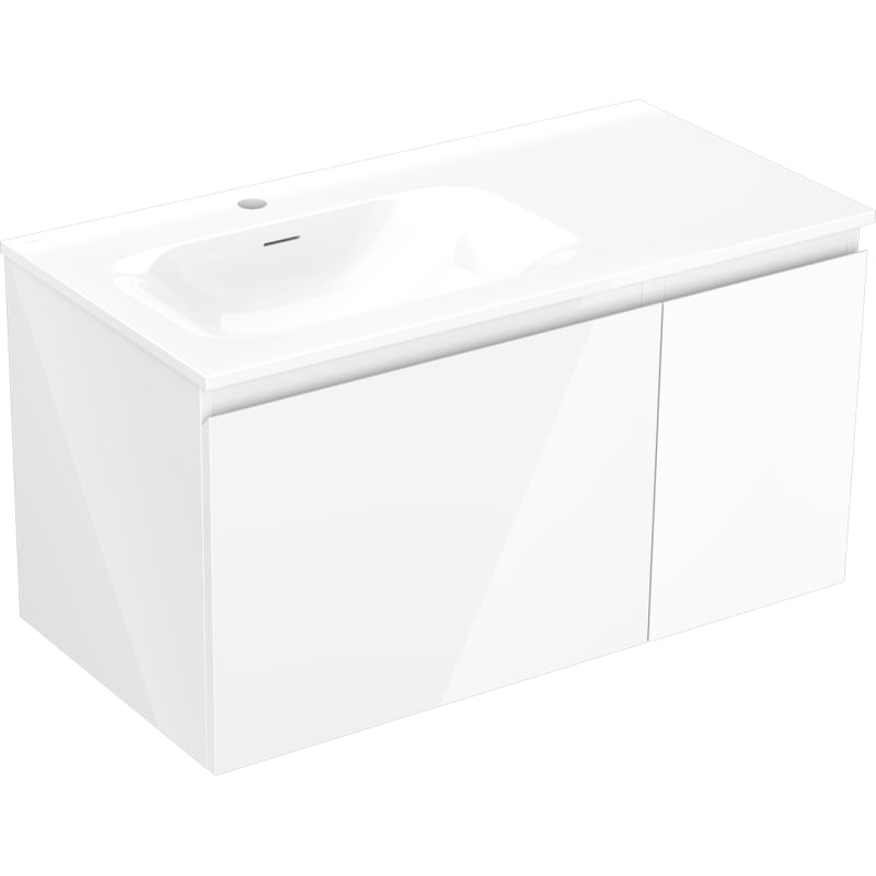 Mexen Orio 90 cm Bathroom Cabinet with Vela Left Sink, 1 Drawer, 1 Door, White Gloss - 91A13-09047-3-BBFF00-W23L00