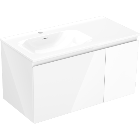 Mexen Orio 90 cm Bathroom Cabinet with Vela Left Sink, 1 Drawer, 1 Door, White Gloss - 91A13-09047-3-BBFF00-W23L00
