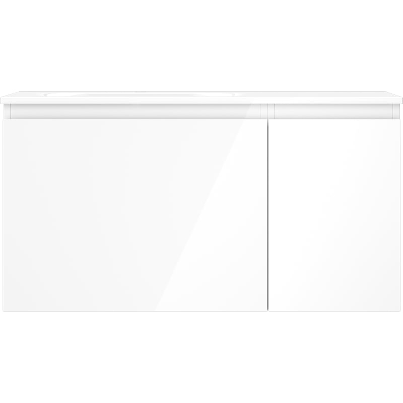 Mexen Orio 90 cm Bathroom Cabinet with Vela Left Sink, 1 Drawer, 1 Door, White Gloss - 91A13-09047-3-BBFF00-W23L00