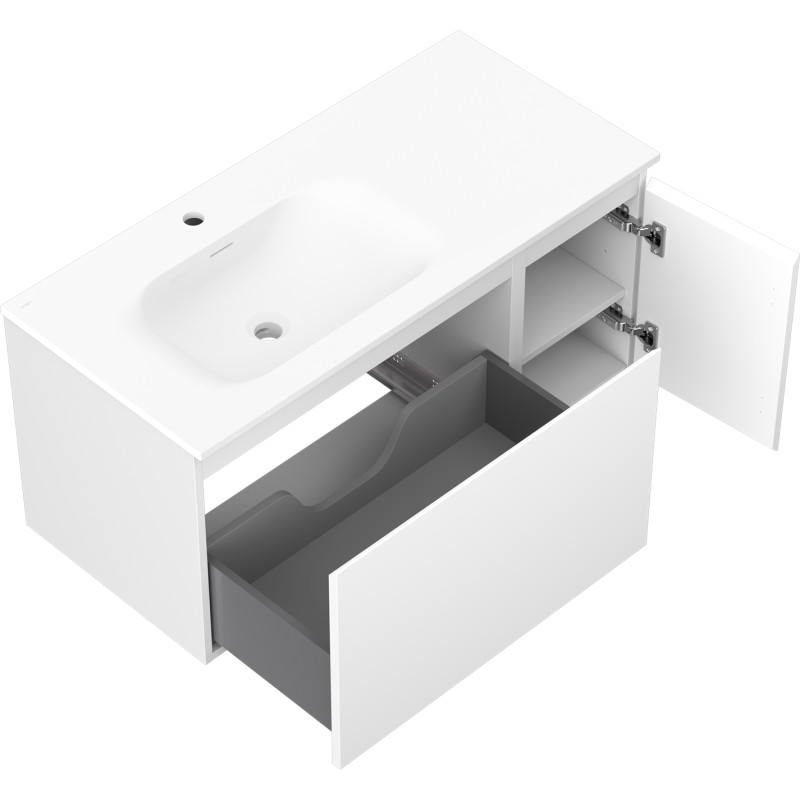 Mexen Orio 90 cm bathroom cabinet with left Vela sink, 1S, 1D, white matte - 91A13-09047-3-BBFF01-W23L01