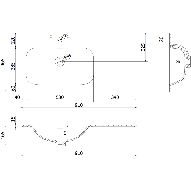 Mexen Orio Bathroom Cabinet 90 cm with Vela Left Sink, 1S, 1D, Matte Graphite/Matte White - 91A13-09047-3-BBFF66-W23L01