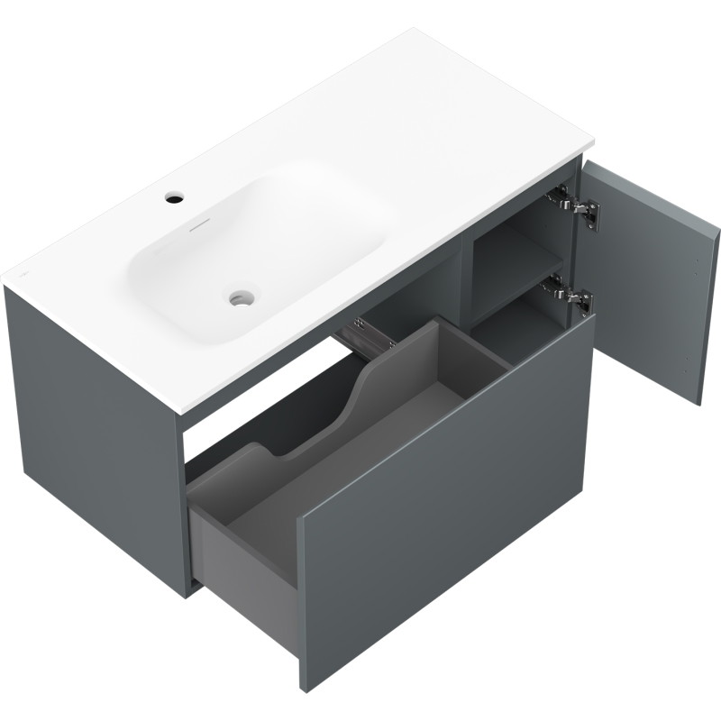 Mexen Orio 90 cm bathroom cabinet with Vela left sink, 1S, 1D, matte graphite/white matte - 91A13-09047-3-BBFF66-W23L01
