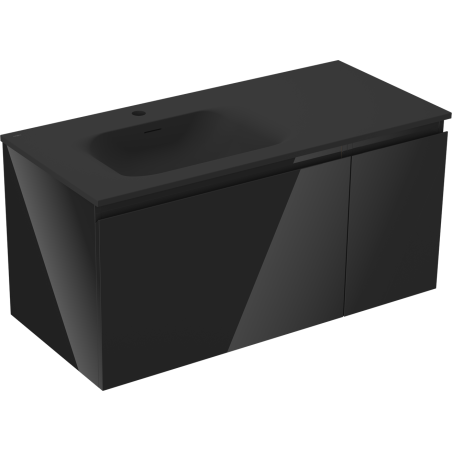 Mexen Orio 90 cm Bathroom Cabinet with Vela Sink Left, 1 Drawer, 1 Door, Black Gloss/Black Matte - 91A13-09047-3-BBFF70-W23L71
